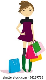 women brunette with some shopping bags
