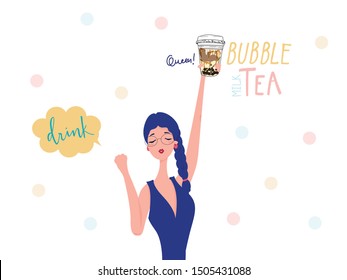 Women and bubble mil tea logo, diet bubble tea, Girl Fashion and sweet drinks vector. 