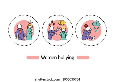 Women bullying color line icon. Family violence Pictogram for web page, mobile app, promo. Editable stroke