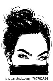 women with bun. fashion sketch