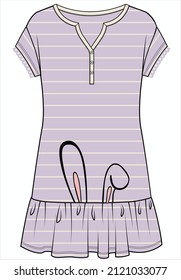 WOMEN BUNNY GRAPHIC KNIT DORMDRESS SLIP NIGHTWEAR IN EDITABLE VECTOR FILE