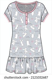 FRAUEN BUNNY SEAMLESS PRINT KNIT DORMDRESS SLIP NIGHTWEG IN EDITABLE VEKTORDATEI