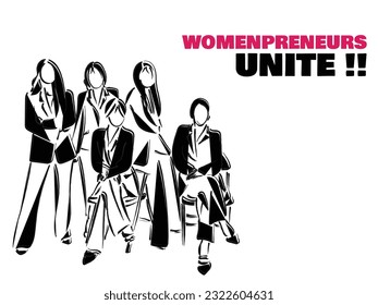 women in business art. women entrepreneurs line art. Empowered women poster art vector.