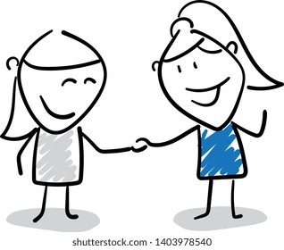 Women and business people are discussing work strategy. Girl hand drawn doodle line art cartoon design character - isolated vector illustration outline of woman.