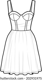 women bustier mini dress flat sketch vector illustration 