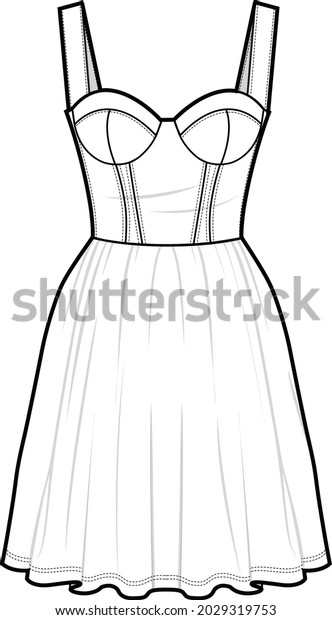 women\
bustier mini dress flat sketch vector illustration\
