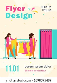 Women buying clothes in apparel store. Dress, lady, accessory flat vector illustration. Fashion and shopping concept for banner, website design or landing web page