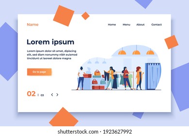 Women buying clothes in apparel store. Dress, lady, accessory flat vector illustration. Fashion and shopping concept for banner, website design or landing web page