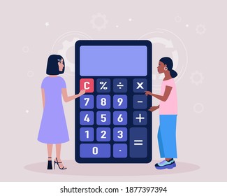 Women Calculating, Financial analytics concept. Economy concept. Colorful flat vector illustration.