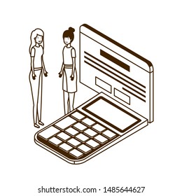 women with calculator in white background