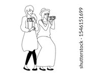 Women with camera design, Device gadget technology photography equipment digital and photo theme Vector illustration