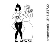 Women with camera design, Device gadget technology photography equipment digital and photo theme Vector illustration