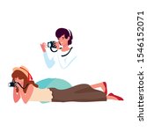 Women with camera design, Device gadget technology photography equipment digital and photo theme Vector illustration