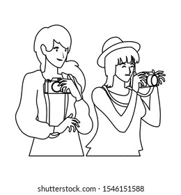 Women with camera design, Device gadget technology photography equipment digital and photo theme Vector illustration