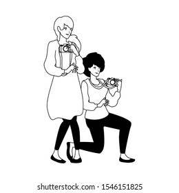 Women with camera design, Device gadget technology photography equipment digital and photo theme Vector illustration