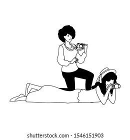 Women with camera design, Device gadget technology photography equipment digital and photo theme Vector illustration