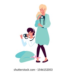 Women with camera design, Device gadget technology photography equipment digital and photo theme Vector illustration