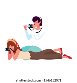Women with camera design, Device gadget technology photography equipment digital and photo theme Vector illustration