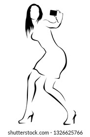 Women with camera on white background