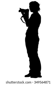 Women with a camera on white background
