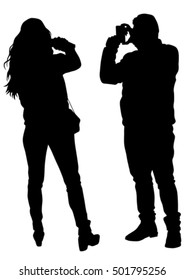 Women with a camera on white background