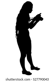 Women with a camera on white background