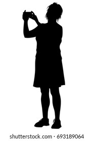 Women with a camera on white background