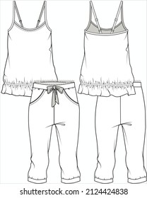 WOMEN CAMI AND CAPRI JOGGERS NIGHTWEAR SET IN EDITABLE VECTOR FILE
