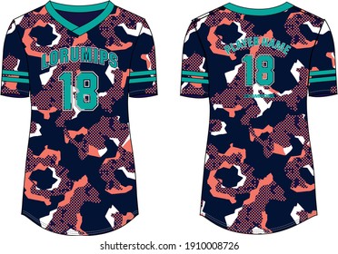 Women Camouflage Sports Jersey t-shirt design concept Illustration Vector suitable for girls and Ladies for Volleyball jersey, Football, badminton, Soccer, netball and tennis 