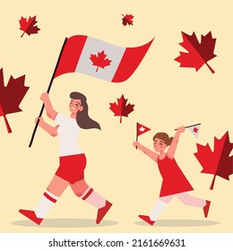 women and canada day with flags