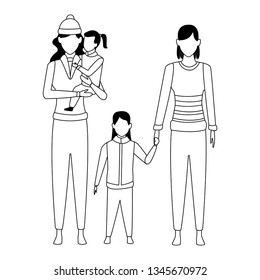 women carrying children black and white
