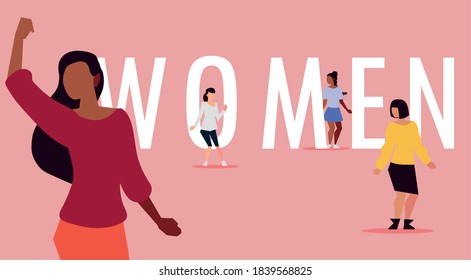 women cartoon characters feminism thematic vector illustration