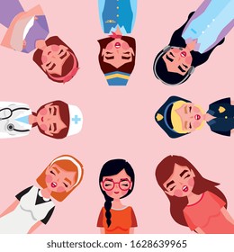 women cartoon with different professions. vector illustration