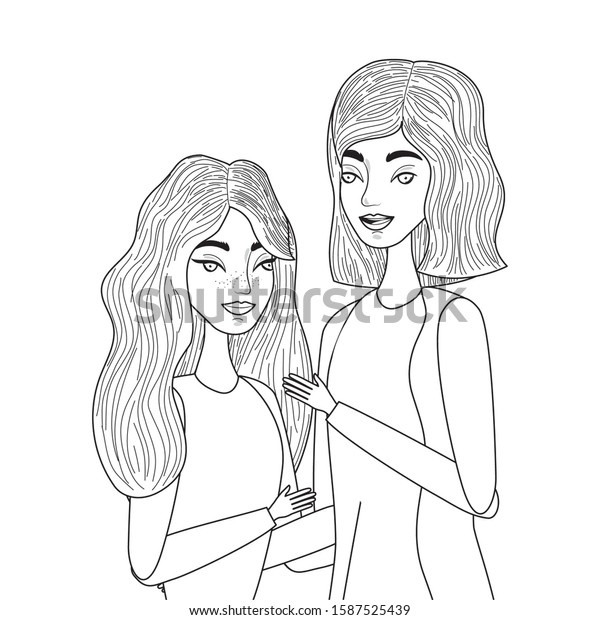 Women Cartoon Drawing Design Girls Females Stock Vector (Royalty Free ...