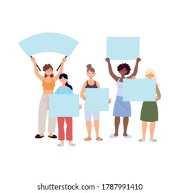 Women cartoons holding banners boards design, Manifestation protest and demonstration theme Vector illustration