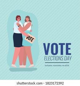 Women cartoons hugging with vote banner design, Vote elections day and government theme Vector illustration