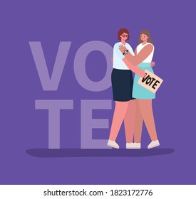 Women cartoons hugging with vote banner design, Vote elections day and government theme Vector illustration