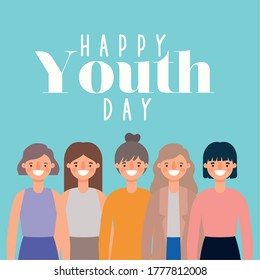 women cartoons smiling of happy youth day design, Young holiday and friendship theme Vector illustration