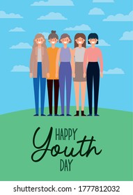 women cartoons smiling of happy youth day design, Young holiday and friendship theme Vector illustration