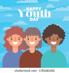 women cartoons smiling of happy youth day design, Young holiday and friendship theme Vector illustration