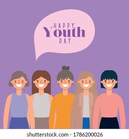 women cartoons smiling of happy youth day design, Young holiday and friendship theme Vector illustration