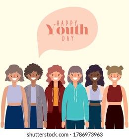 women cartoons smiling of happy youth day design, Young holiday and friendship theme Vector illustration