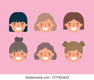 women cartoons smiling heads design, Woman girl female person and people theme Vector illustration