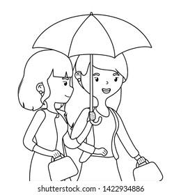 Women cartoons with umbrella design