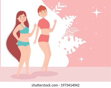 women cartoons in underwear with leaves