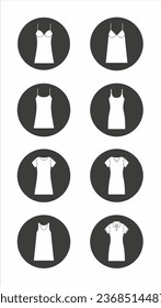 Women casual dress solid icon in the circle. Black symbol sign. Editable stroke. Vector illustration.