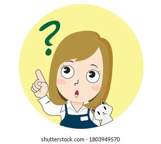 women and cat cartoon Illustrator vector website print screen question or answer, Question mark