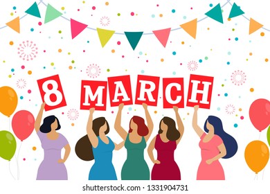 Women celebrate 8 march. Happy women's day. Vector