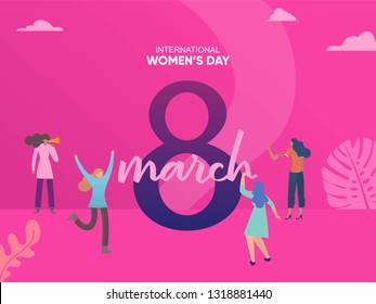 women celebrate women's day at 8 march, International womens day vector illustration concept, can use for, landing page, template, ui, web, homepage, poster, banner, flyer, background, greeting card