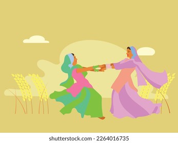 Women celebrating Punjabi harvest festival Vaisakhi or Baisakhi